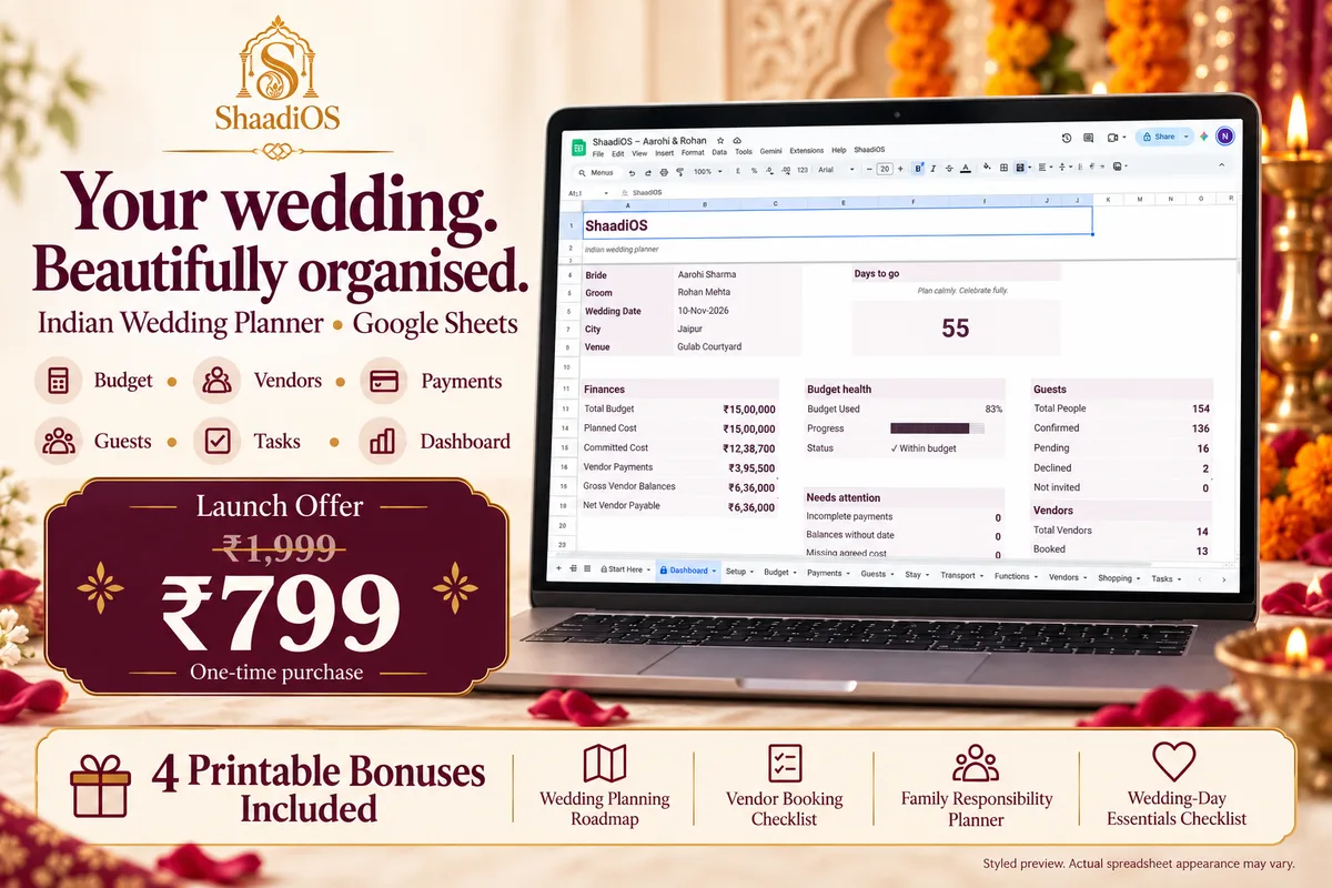 ShaadiOS — Indian Wedding Planner + 4 Printable Bonuses