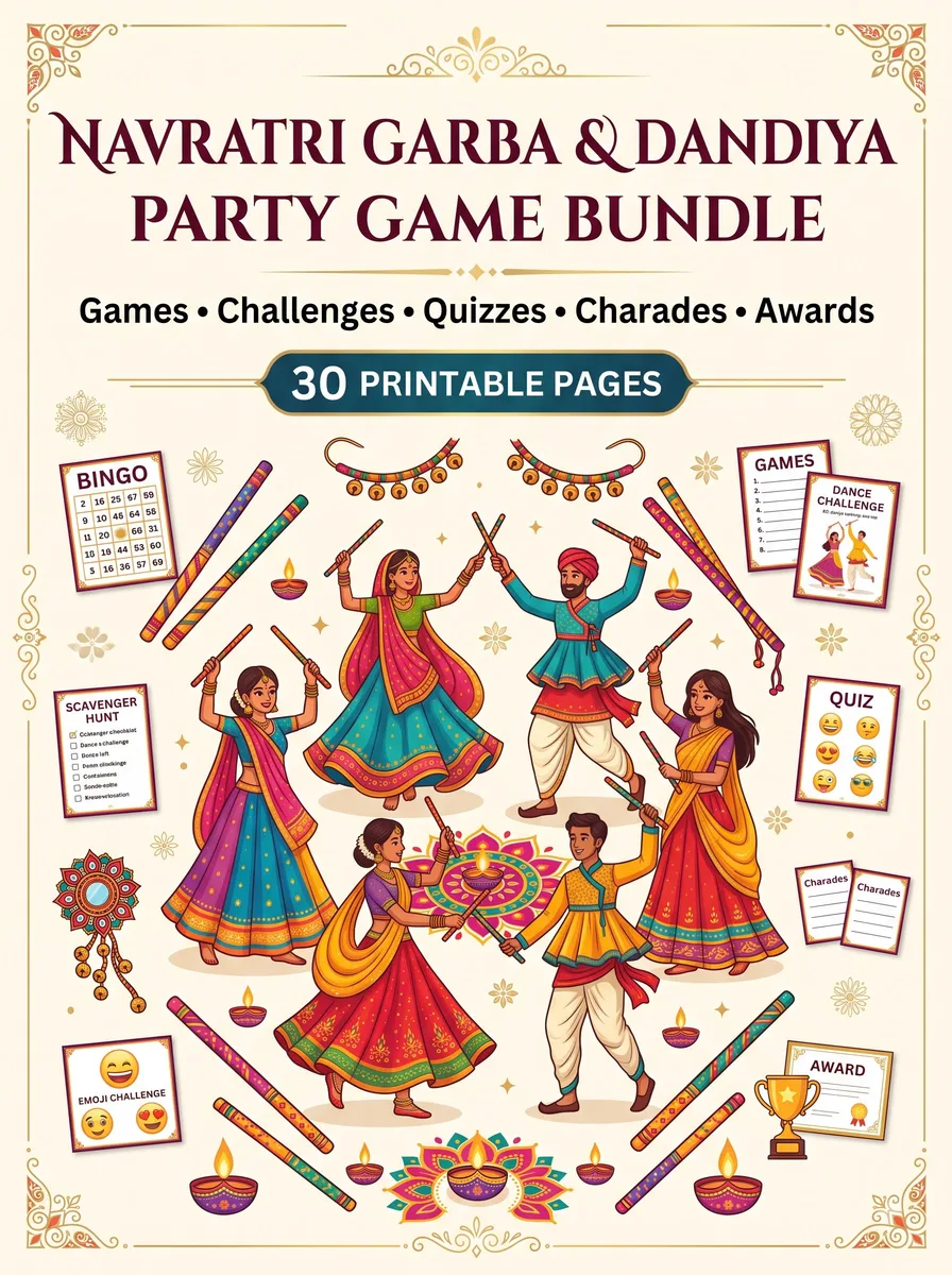 Navratri Garba & Dandiya Party Game Printable Bundle