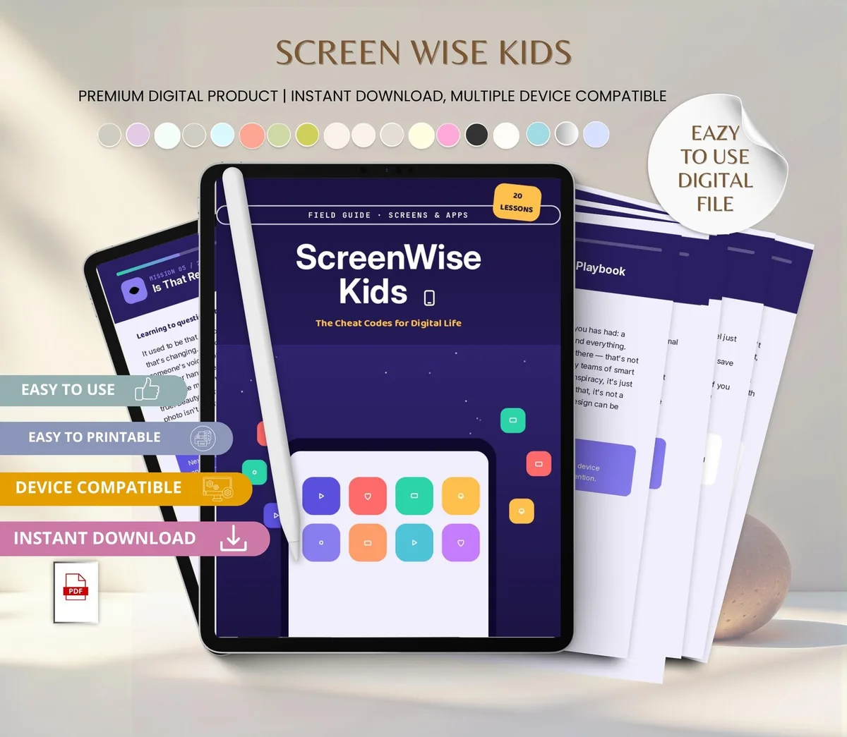ScreenWise Kids Printable Workbook | Online Safety & Screen Time Ebook Ages 6-12 | PDF Download