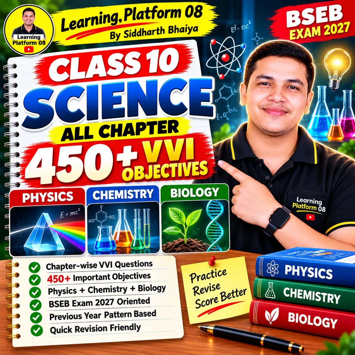 Class 10 Science All Chapter 450+ VVI Objective Questions PDF | BSEB Board Exam 2027 | Physics + Chemistry + Biology