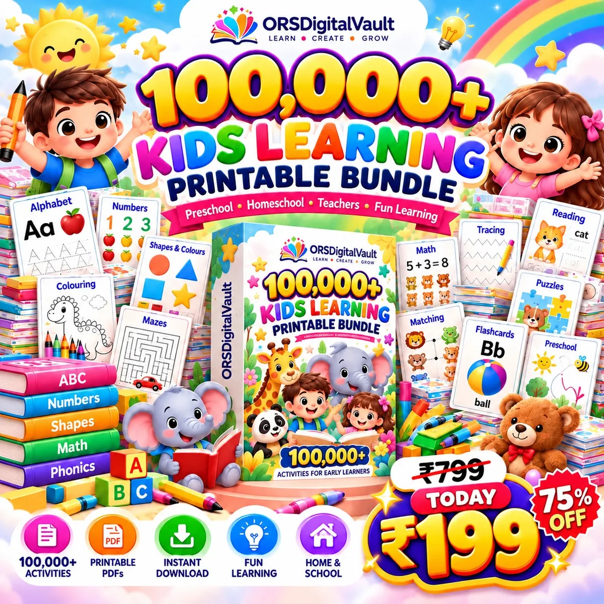 100,000+ Kids Learning Printable Bundle